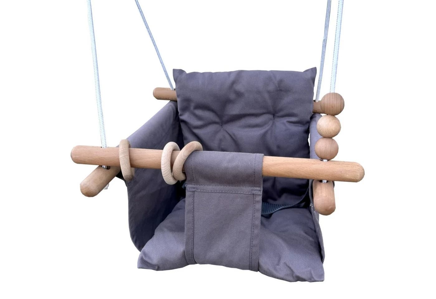 TikTakToo Babyschaukelsitz Babyschaukel aus Holz und Leinenstoff Grau Skandinavisch - Bild 2