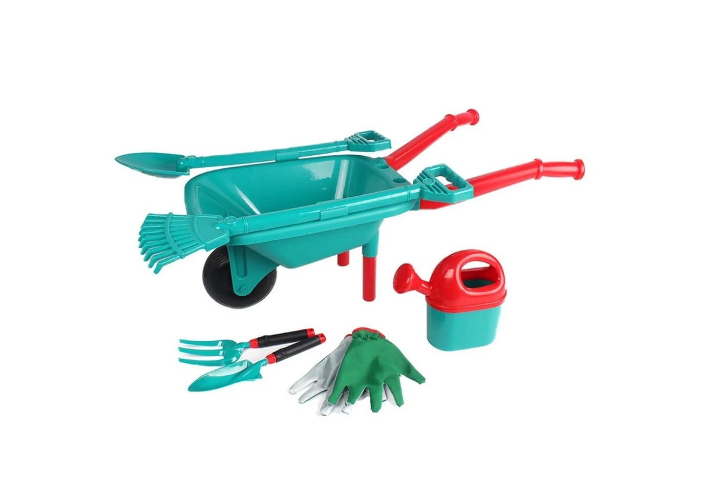 TikTakToo Kinder-Gartenset 7-tlg. Schubkarre mit Werkzeug grün - Bild 2