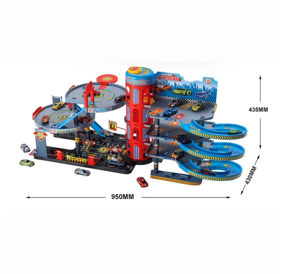 TikTakToo Spiel-Parkgarage XXL mit Aufzug, 4 Etagen & 8 Autos