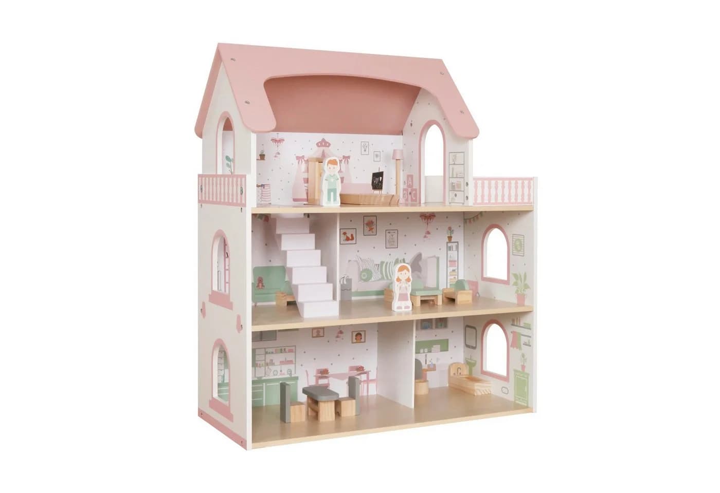 TikTakToo Puppenhaus Holzpuppenhaus Rosa mit 14-teiligem Zubehörset - Bild 3