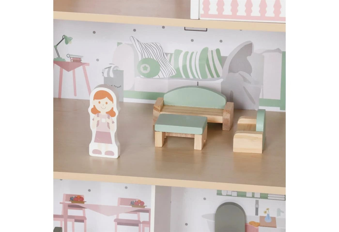 TikTakToo Puppenhaus Holzpuppenhaus Rosa mit 14-teiligem Zubehörset - Bild 5
