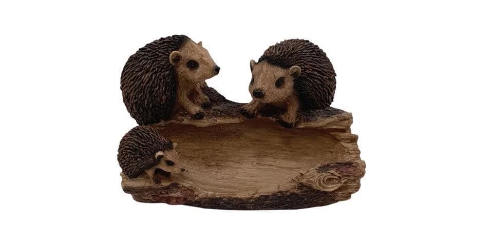Figurendiscounter Gartenfigur Igel mit Vogeltränke Braun