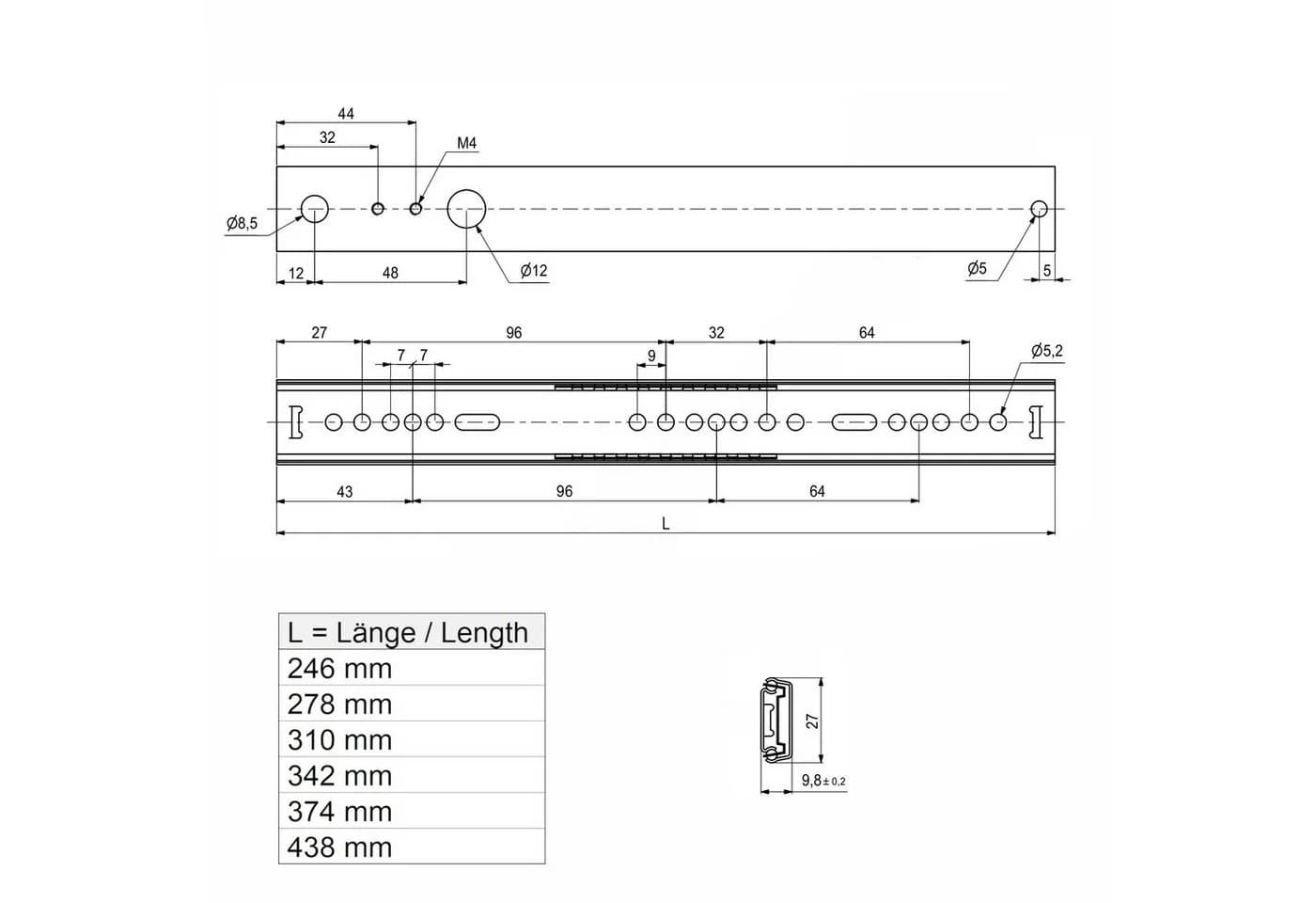 SO-TECH® Schubladenschiene Teilauszug 15 kg Stahl Silber
