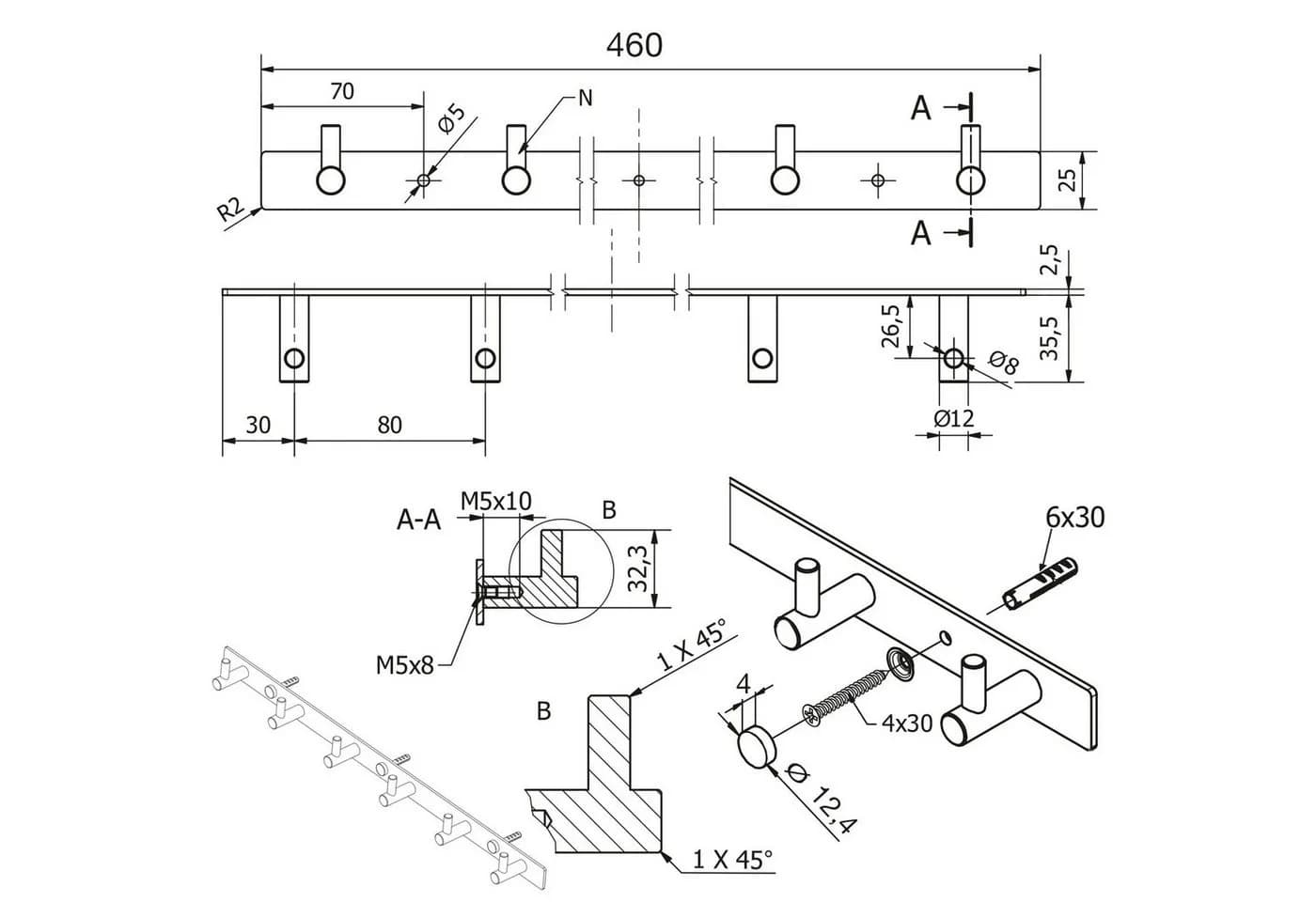 SO-TECH® Garderobenhakenleiste CORA 6 Haken Edelstahl Silber - Bild 5