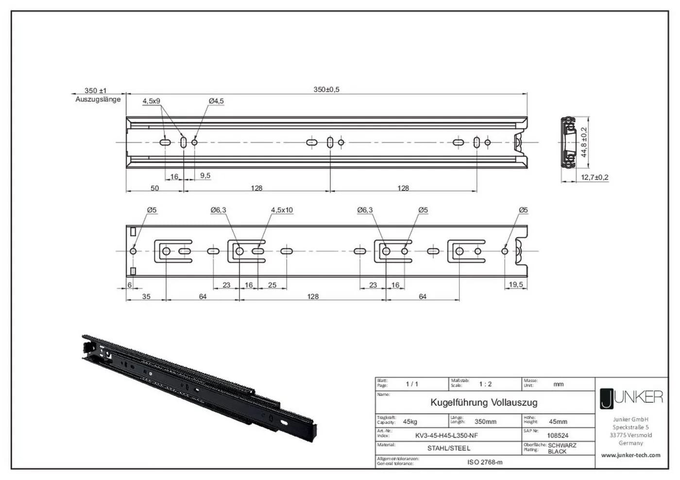 SO-TECH® Vollauszug Schwarz 45 kg Tragkraft Kugelgelagert - Bild 4