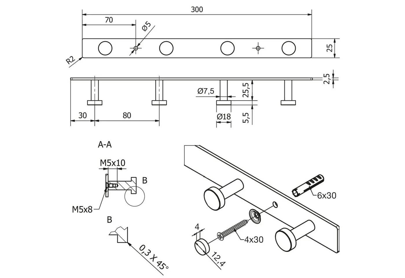 SO-TECH® Garderobenleiste JOEL Edelstahl Wandhaken 3er Set - Bild 5