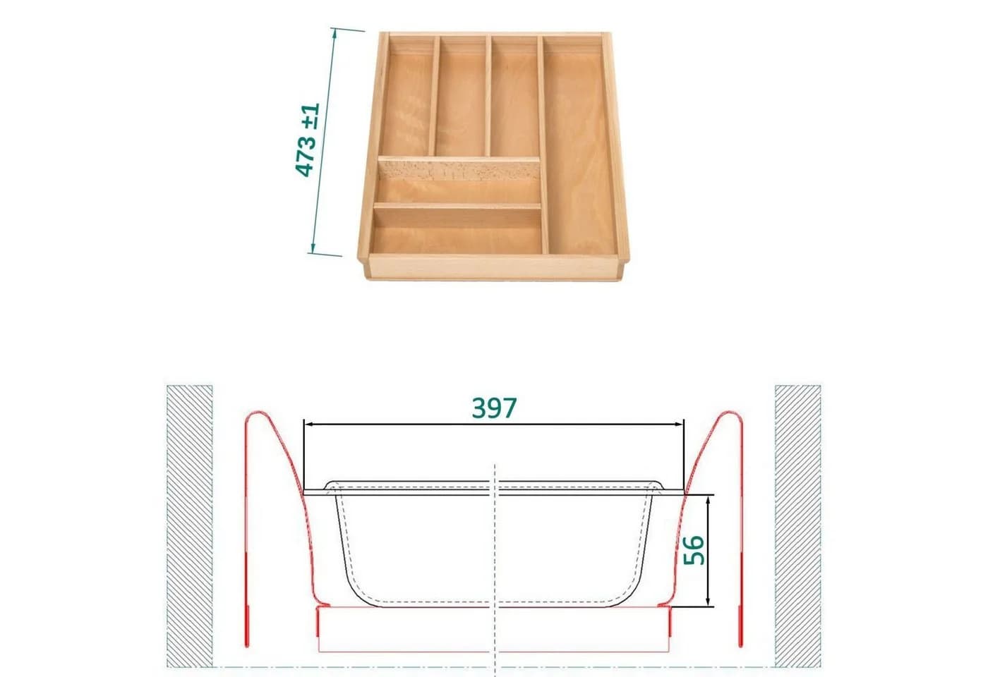 SO-TECH Besteckeinsatz ORGA-BOX III Buche 6 Fächer für Nobilia - Bild 4