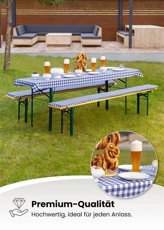 Gräfenstayn Bierbankauflagen-Set 3-tlg. Blau/Weiß mit Tischdecke