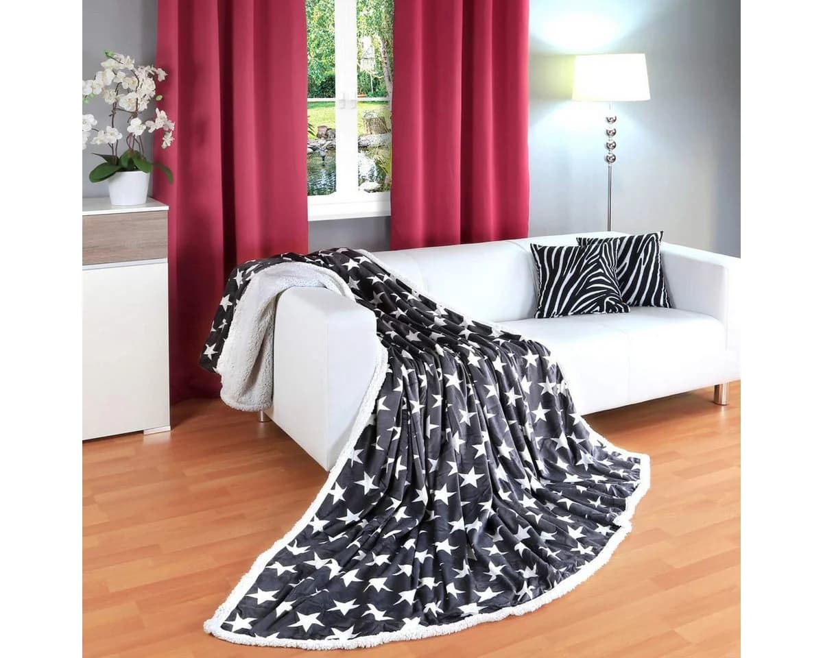 Gräfenstayn Wohndecke Sternendecke Kuscheldecke Anthrazit Flanell-Fleece - Bild 5