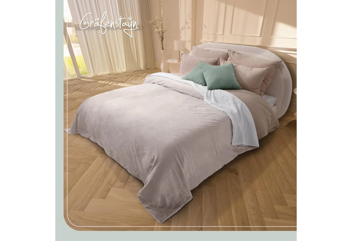 Wohndecke in Lammfell-Optik - Kuscheldecke flauschig – Sherpa Fleecedecke, Gräfenstayn