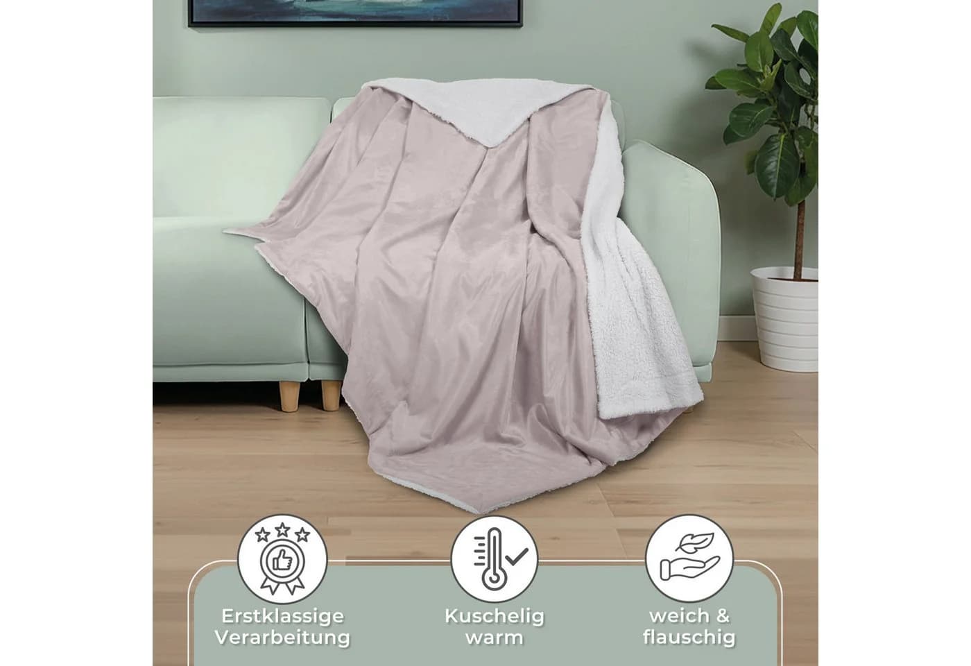 Wohndecke in Lammfell-Optik - Kuscheldecke flauschig – Sherpa Fleecedecke, Gräfenstayn - Bild 3