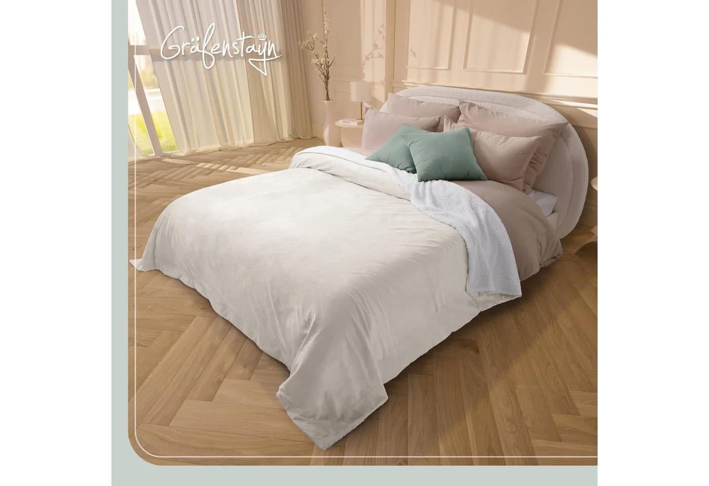 Gräfenstayn Wohndecke Lammfell-Optik Sherpa Flanell Beige