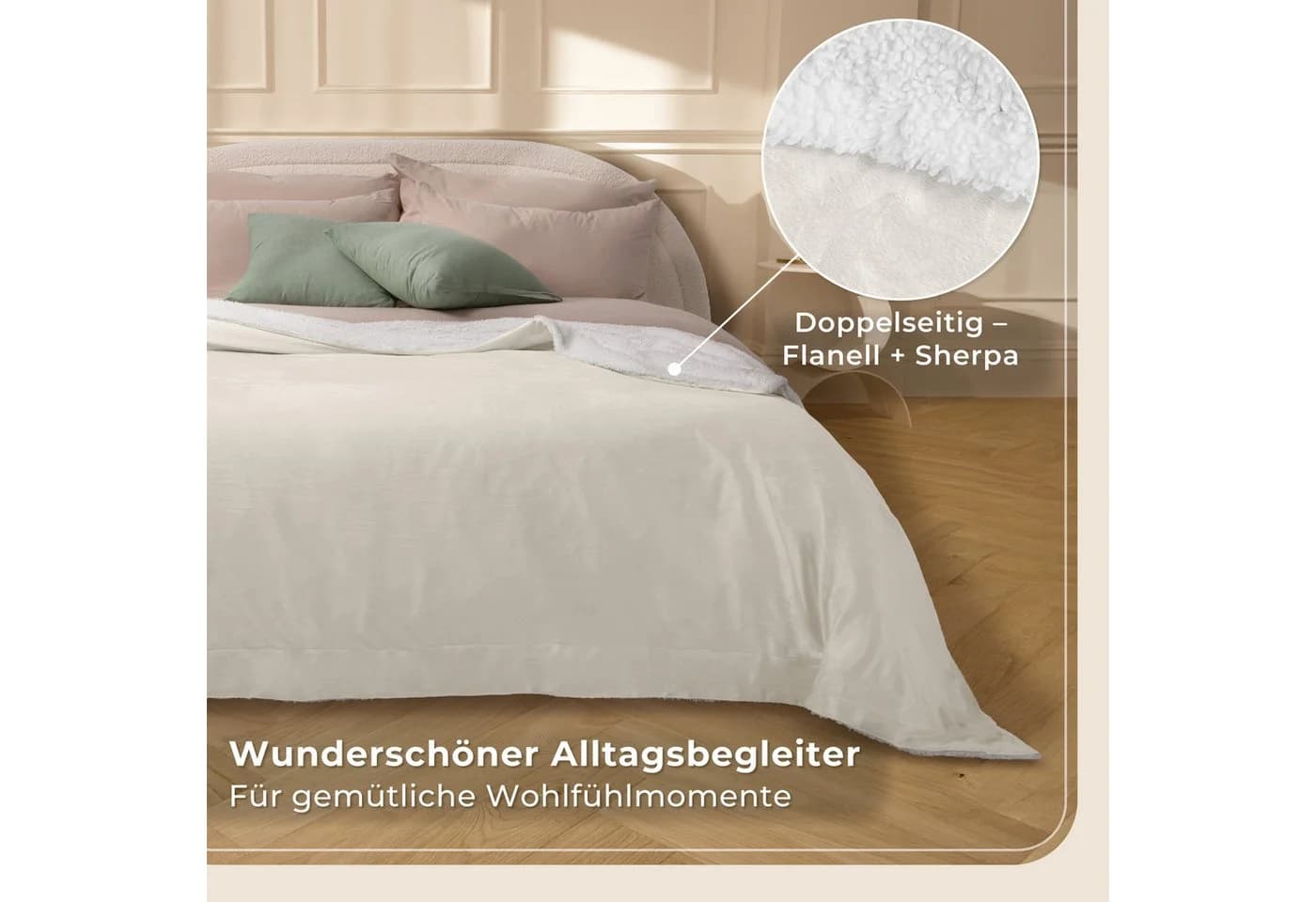 Gräfenstayn Wohndecke Lammfell-Optik Sherpa Flanell Beige - Bild 4