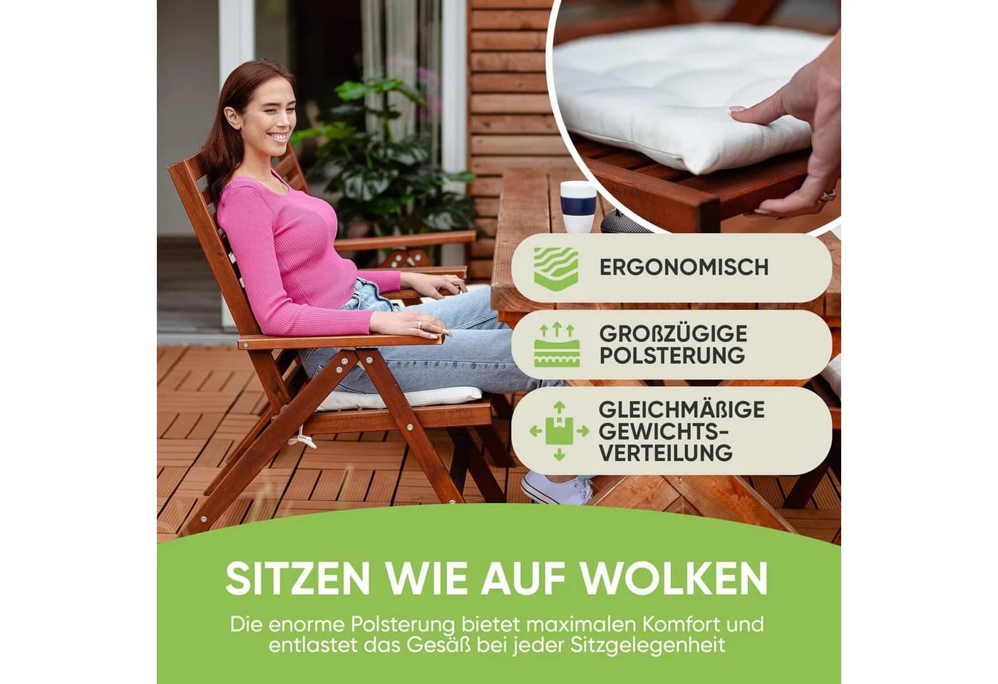 Gräfenstayn Stuhlkissen 40x40cm mit Haltebändern Indoor Outdoor Weiss