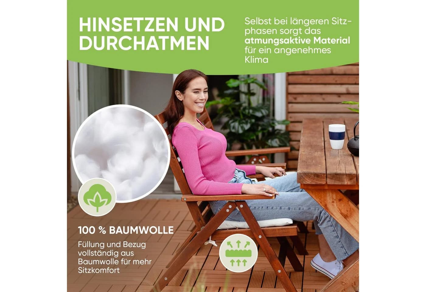 Gräfenstayn Stuhlkissen 40x40cm mit Haltebändern Indoor Outdoor Weiss - Bild 3