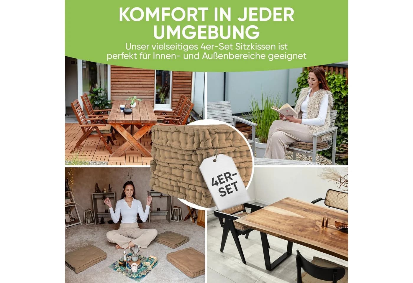 Gräfenstayn Sitzkissen 4er Set 40x40 cm Beige 100% Baumwolle - Bild 4