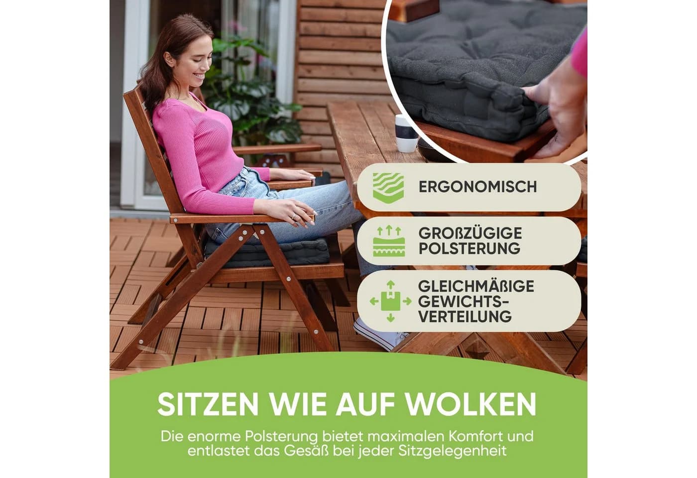 Gräfenstayn Sitzkissen 4er Set Grau 100% Baumwolle Indoor Outdoor