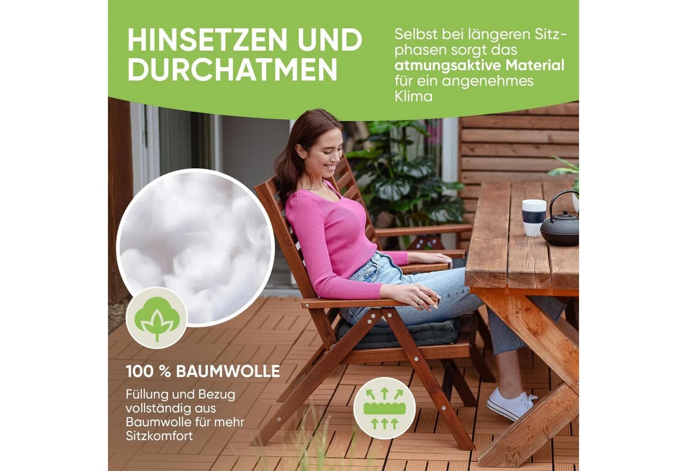 Gräfenstayn Sitzkissen 4er Set Grau 100% Baumwolle Indoor Outdoor - Bild 3