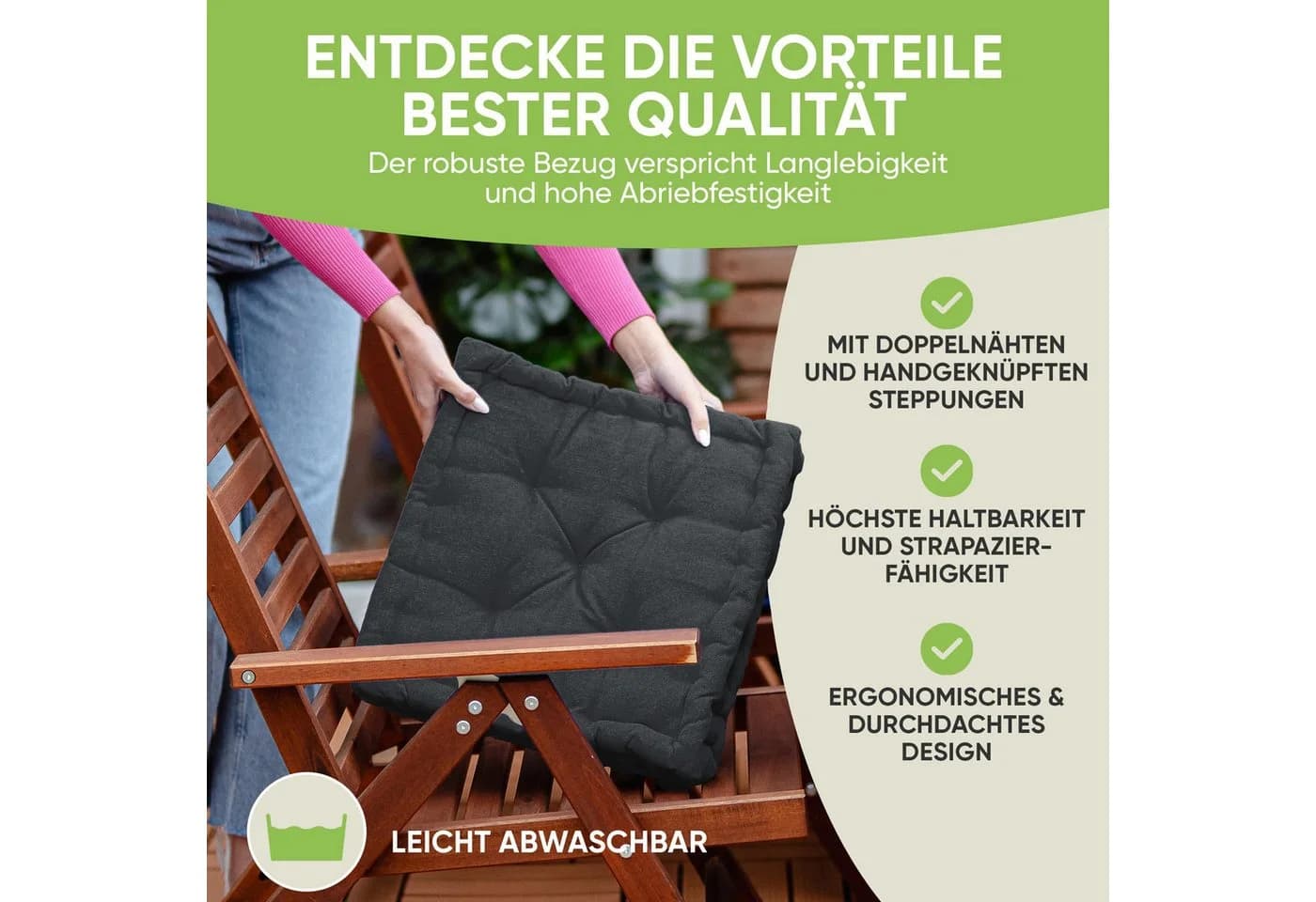 Gräfenstayn Sitzkissen 4er Set Grau 100% Baumwolle Indoor Outdoor - Bild 5
