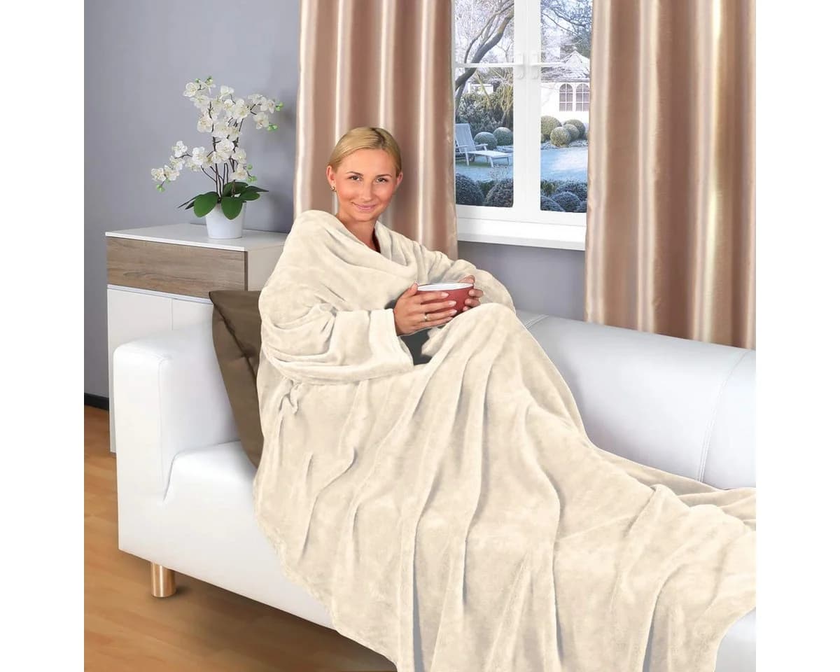 Gräfenstayn Kuscheldecke mit Ärmeln und Fußtasche Creme - Bild 2