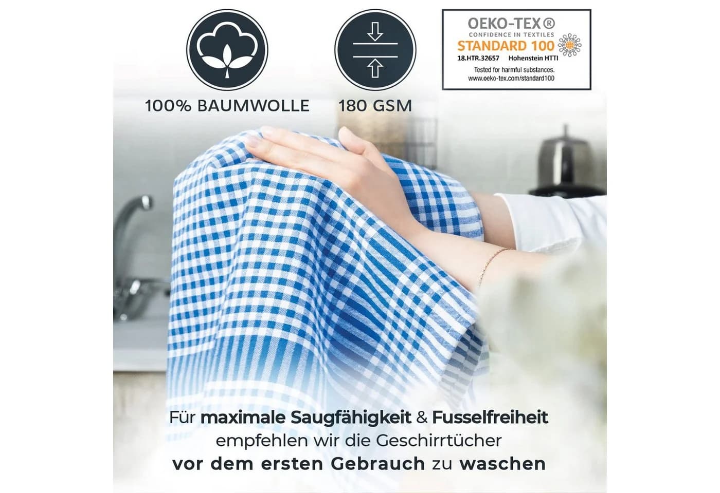 Laynenburg Geschirrtuch 10er Set Premium Baumwolle 45x65 cm Vintage-Karo-Design