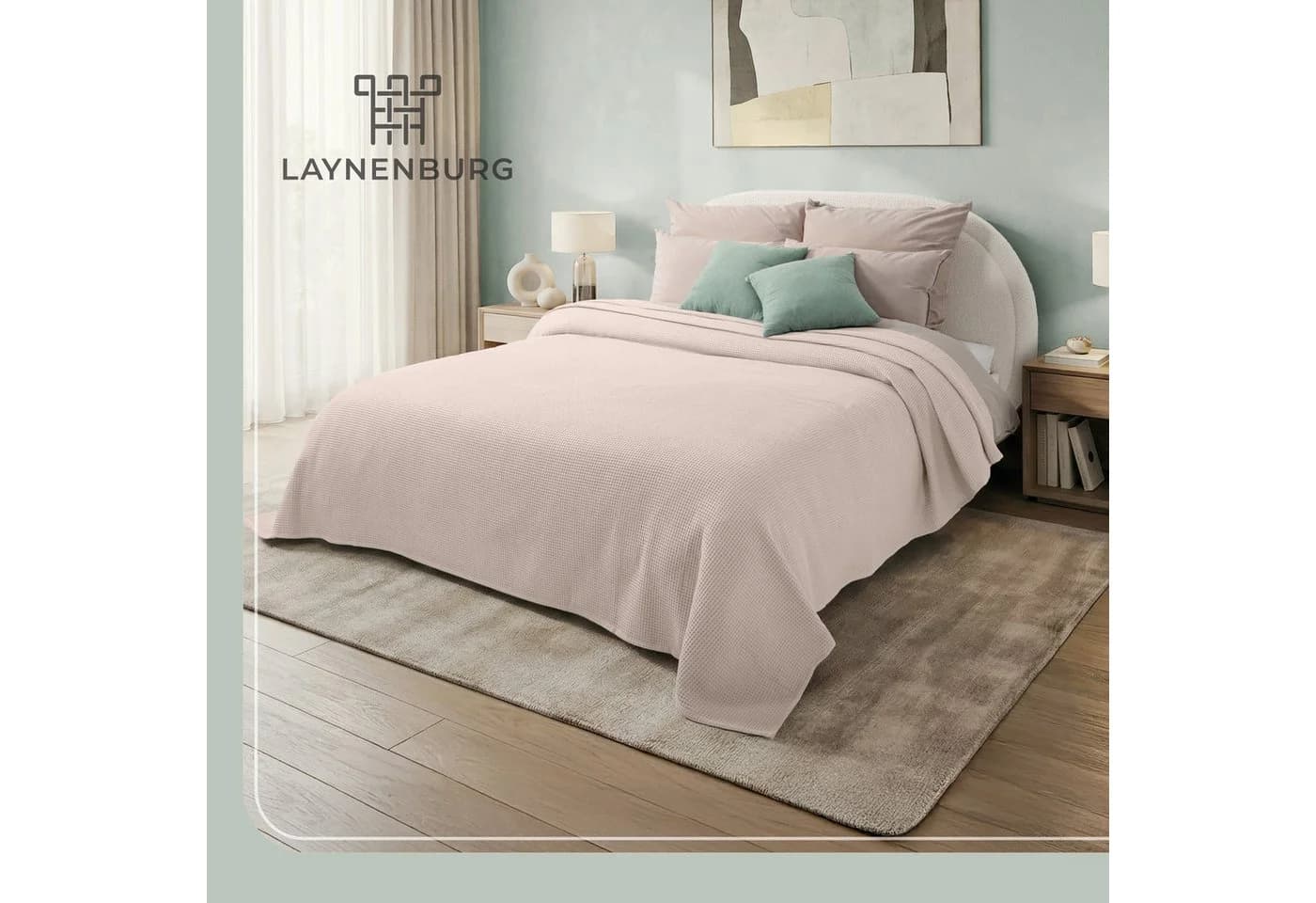 LAYNENBURG Tagesdecke Waffelpique 100% Baumwolle Beige