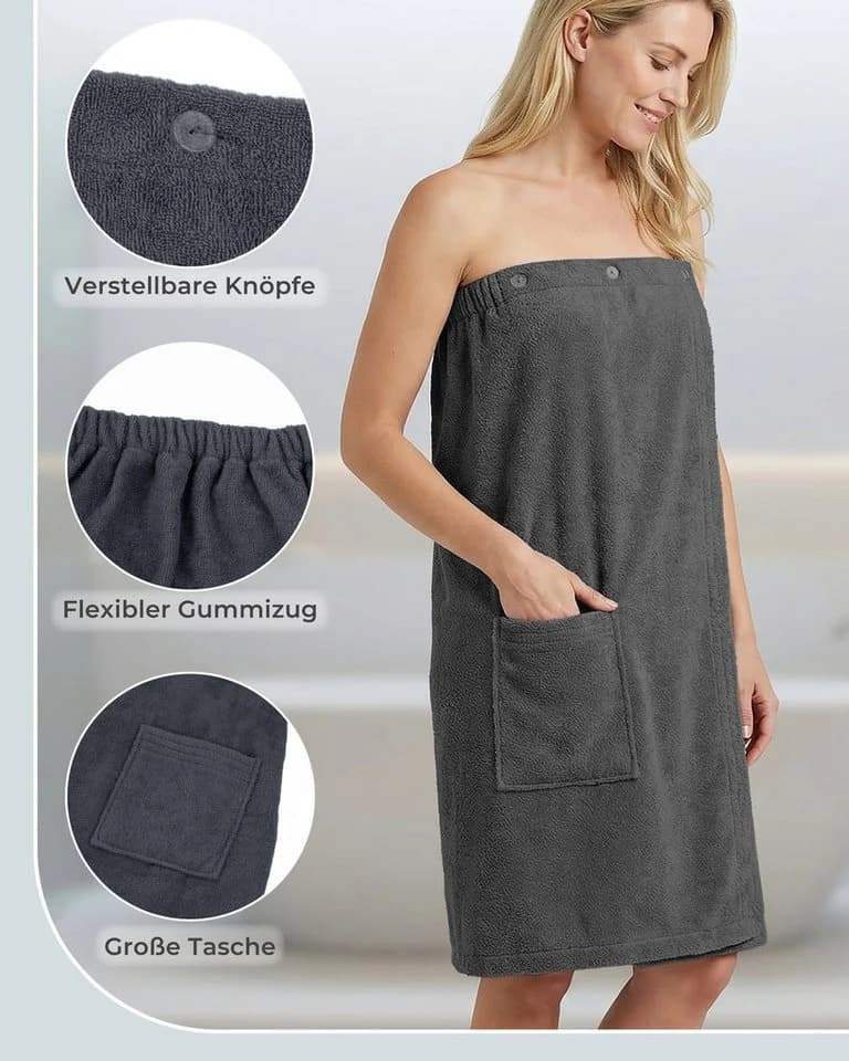 Laynenburg Saunakilt Damen Baumwolle Anthrazit - Bild 5