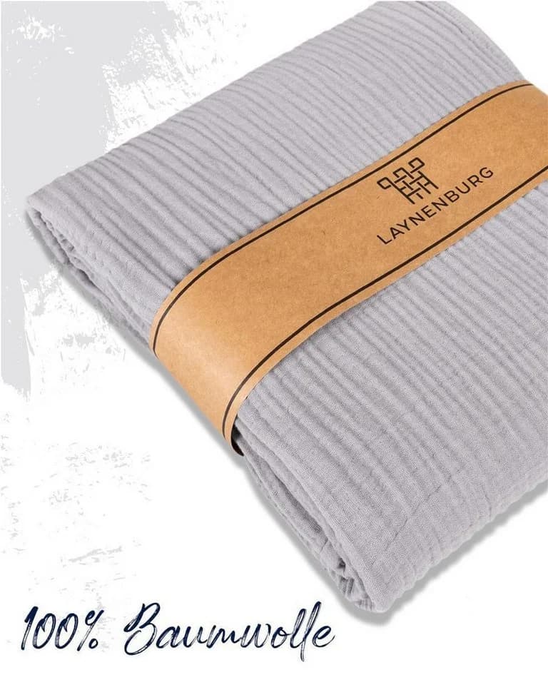 Laynenburg Tagesdecke Musselin aus 100% Baumwolle – Baumwolldecke, Kuscheldecke, Wohndecke als Sommerdecke, Bett-Überwurf, Couch-Überwurf, Sofa-Decke