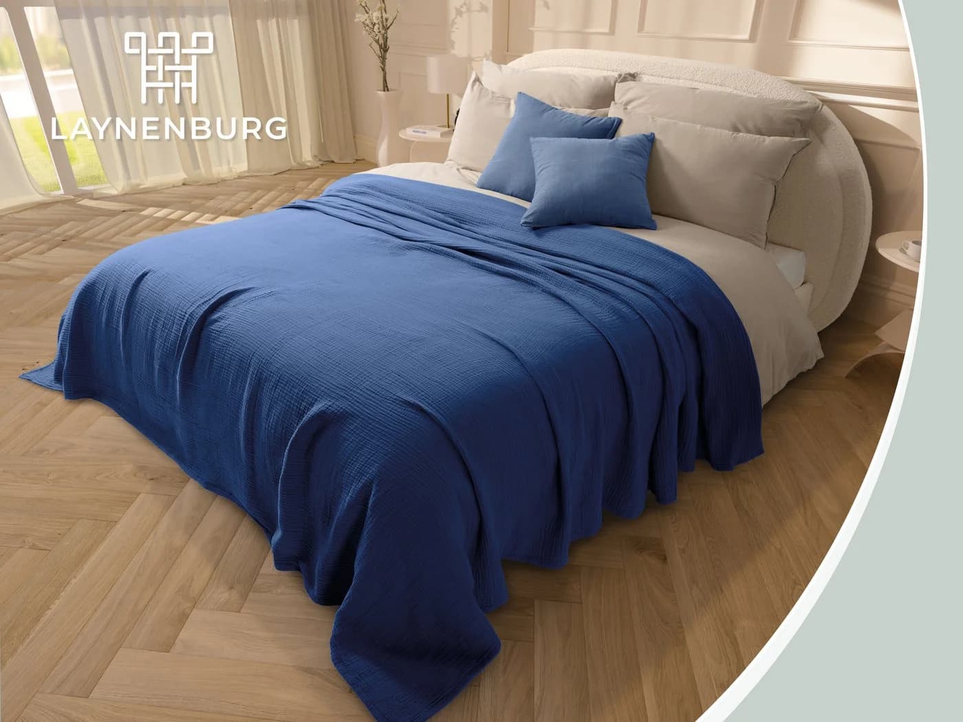 Laynenburg Tagesdecke Musselin 100% Baumwolle Blau