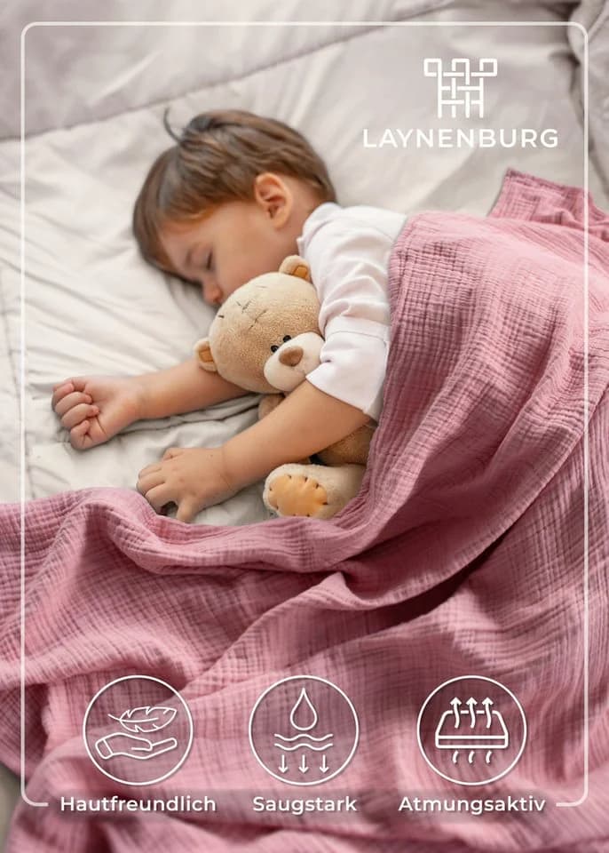LAYNENBURG Musselin Babydecke 4-lagig Baumwolle Grau