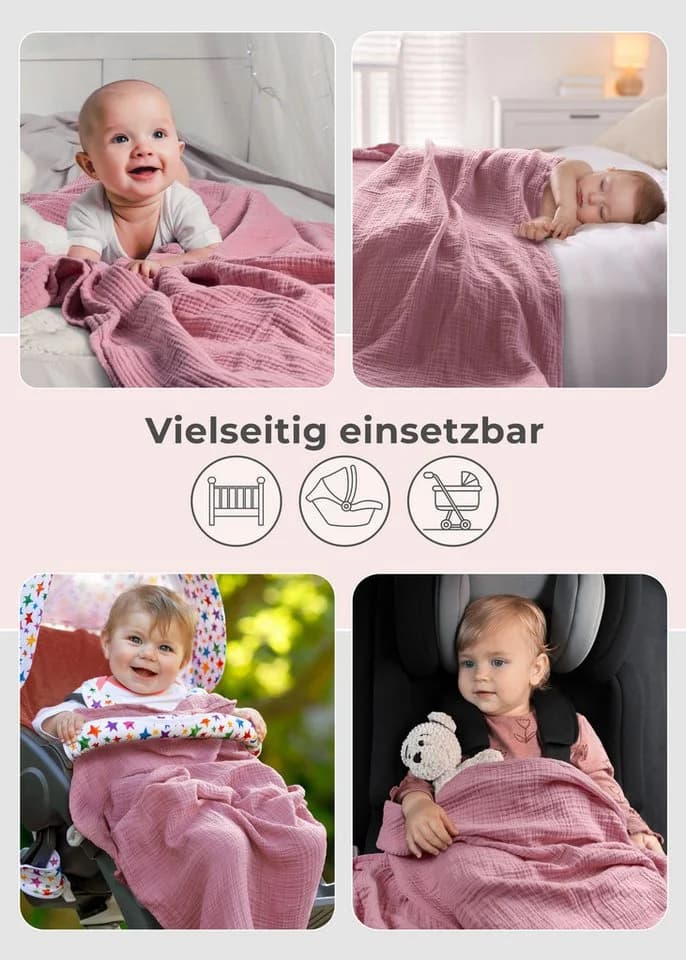 LAYNENBURG Musselin Babydecke 4-lagig Baumwolle Grau - Bild 4