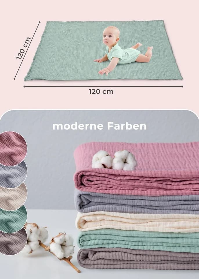 LAYNENBURG Musselin Babydecke 4-lagig 120x120cm Baumwolle - Bild 3