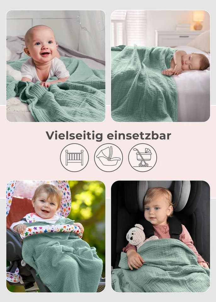 LAYNENBURG Musselin Babydecke 4-lagig 120x120cm Baumwolle - Bild 4