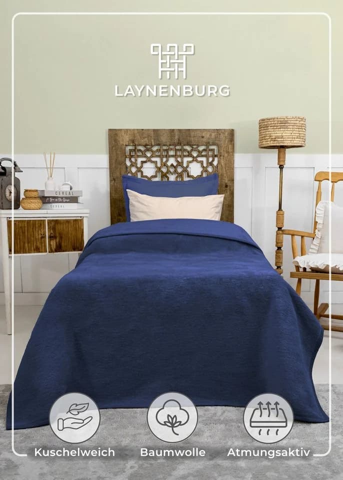 Laynenburg Wohndecke Baumwolle Kuscheldecke Blau