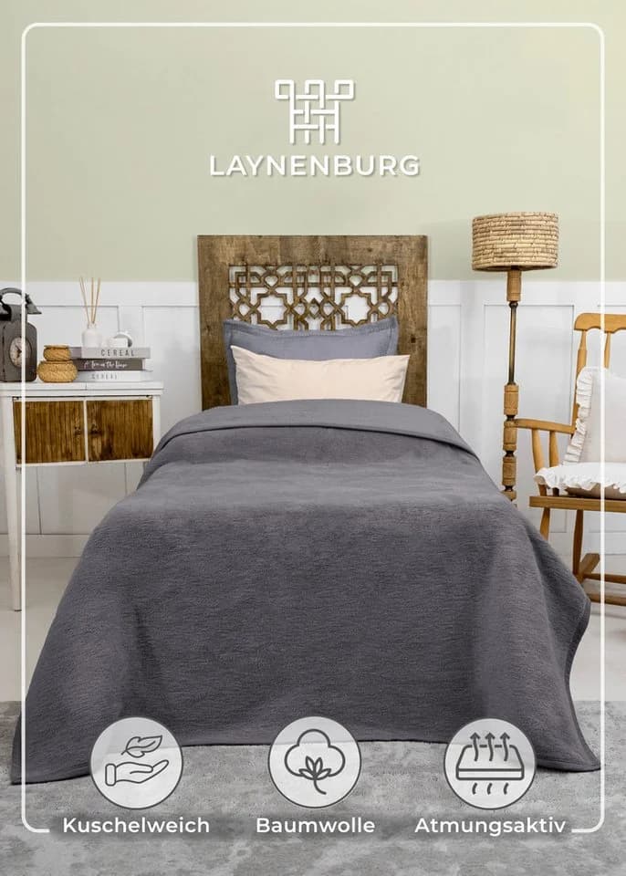 Laynenburg Wohndecke Baumwolle Kuscheldecke Anthrazit