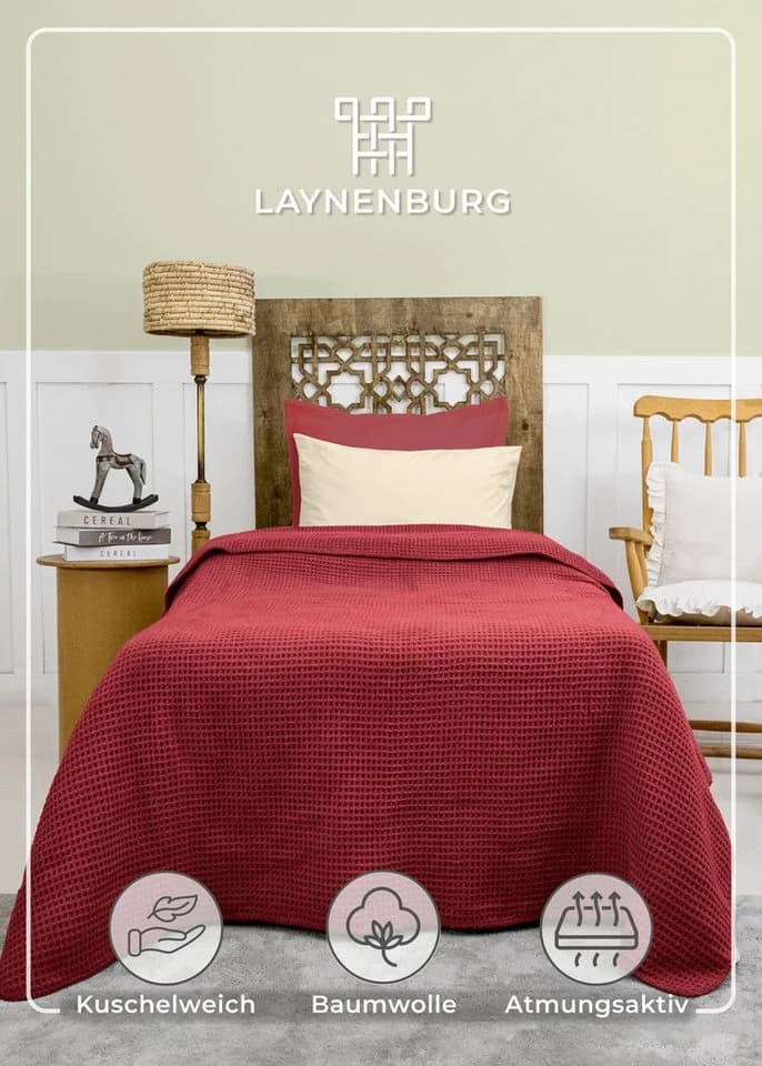 Wohndecke Waffelpique Baumwolle Kuscheldecke Laynenburg