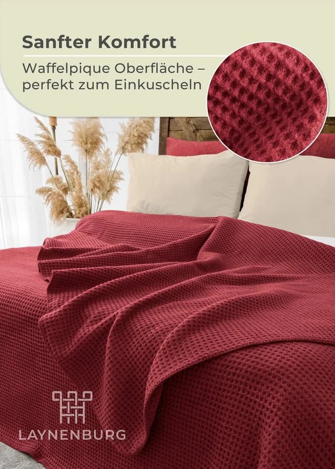 Wohndecke Waffelpique Baumwolle Kuscheldecke Laynenburg - Bild 4
