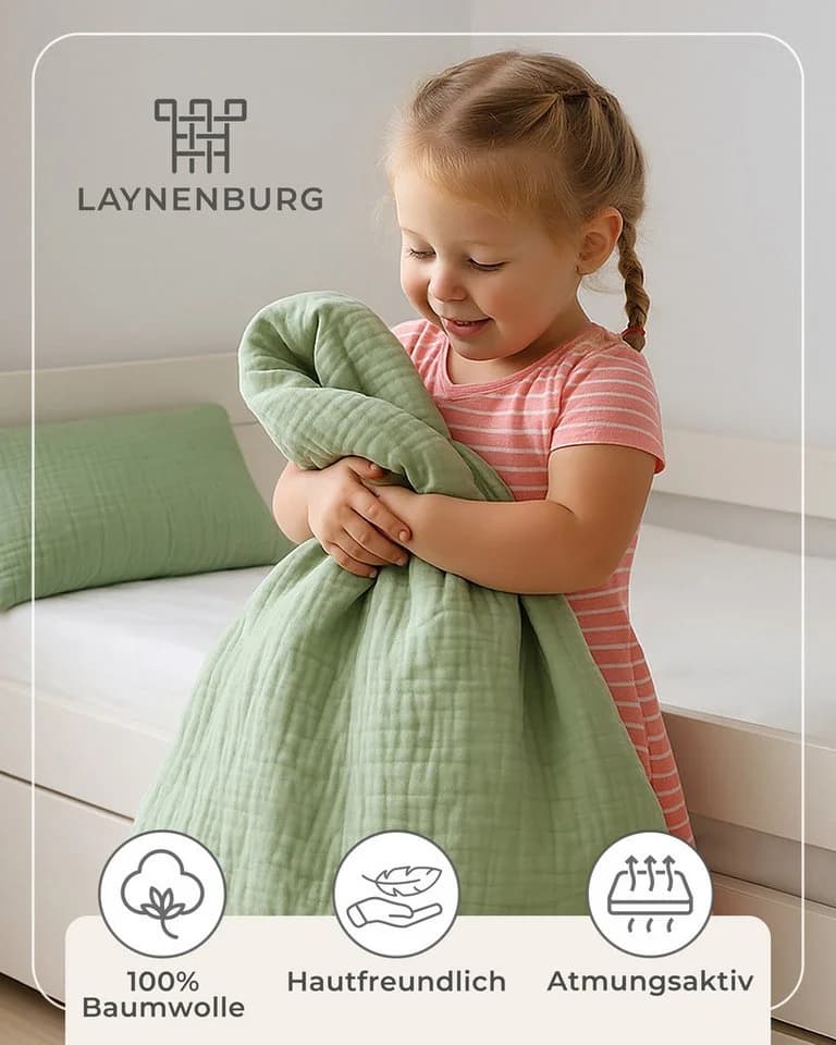 Laynenburg Kinderbettwäsche Musselin 2-teilig Baumwolle 100% 100x135 cm + 40x60 cm - Bild 4