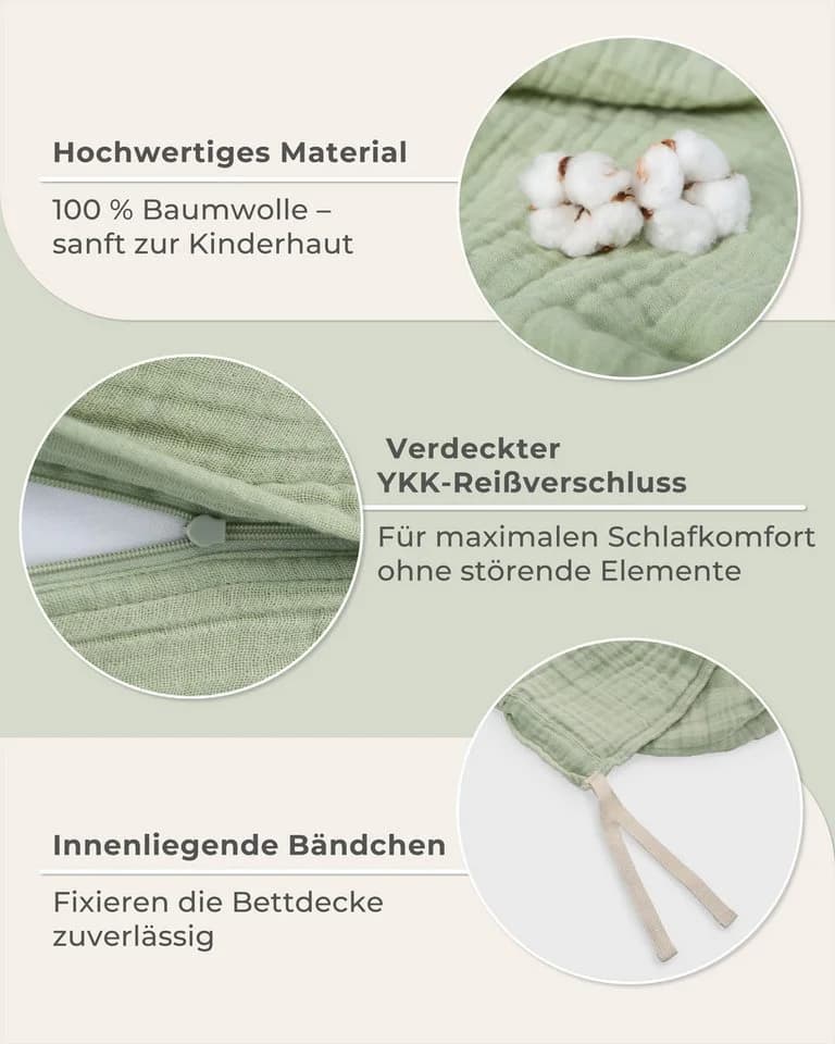Laynenburg Kinderbettwäsche Musselin 2-teilig Baumwolle 100% 100x135 cm + 40x60 cm - Bild 5