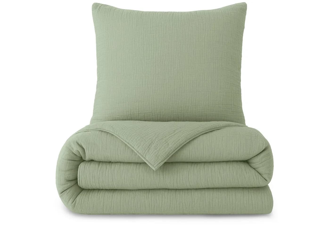LAYNENBURG Bettwäsche Musselin 100% Baumwolle Grün Crinkle - Bild 2