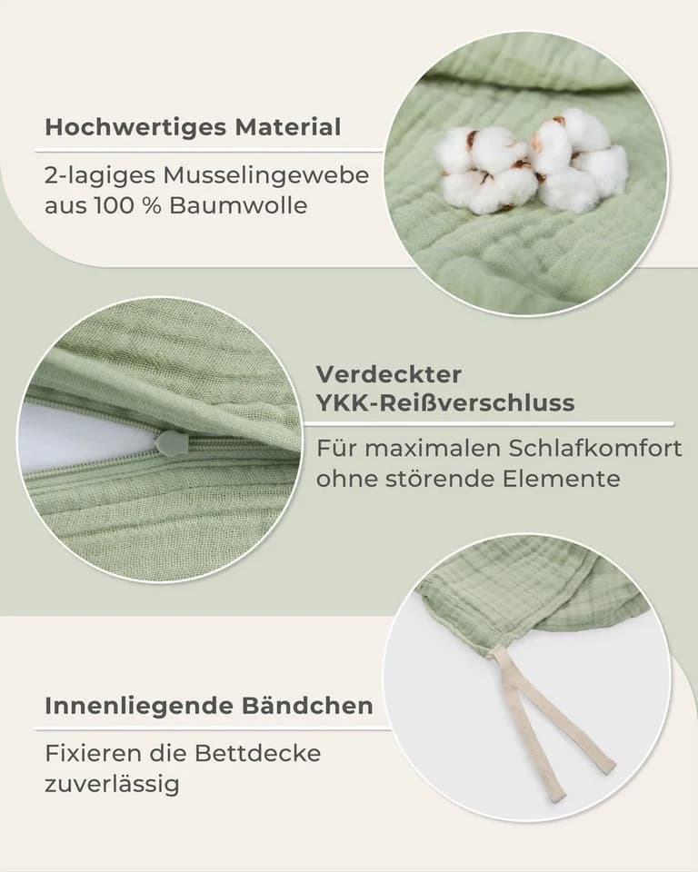LAYNENBURG Bettwäsche Musselin 100% Baumwolle Grün Crinkle - Bild 5