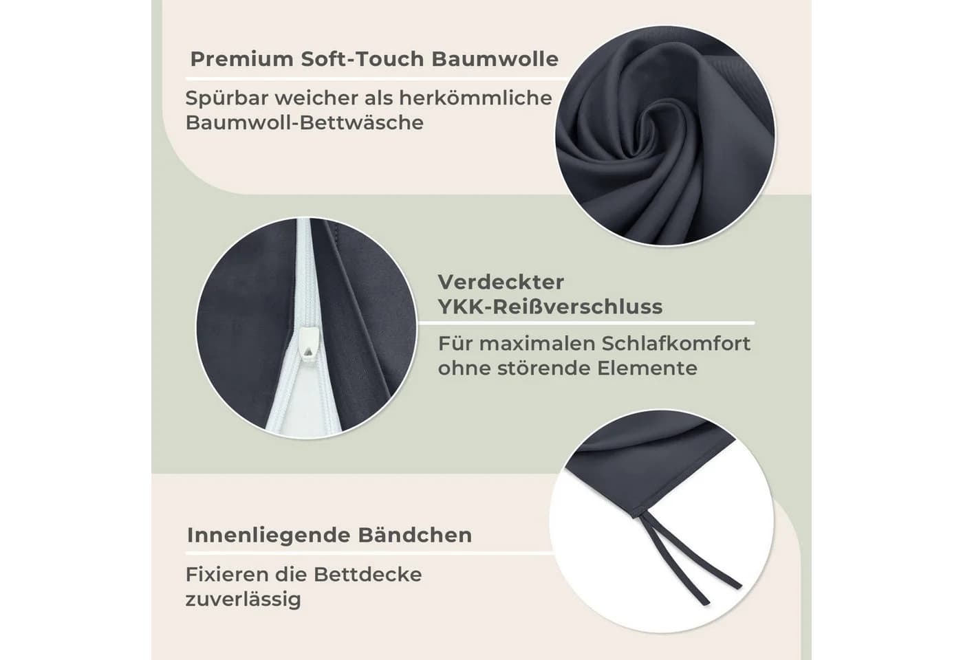 LAYNENburg Bettwäsche SuperSoft Grau 100% Baumwolle Fein-Biber - Bild 5