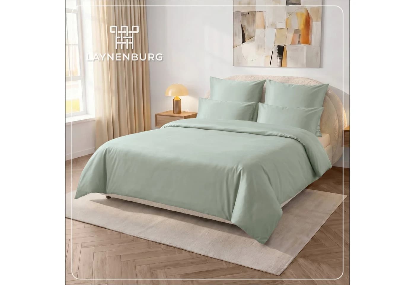 Laynenburg Mako-Satin Bettwäsche 100% Baumwolle Grün mit Reißverschluss