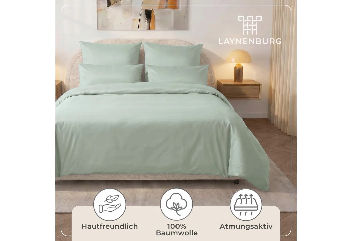 Laynenburg Mako-Satin Bettwäsche 100% Baumwolle Grün mit Reißverschluss - Bild 4