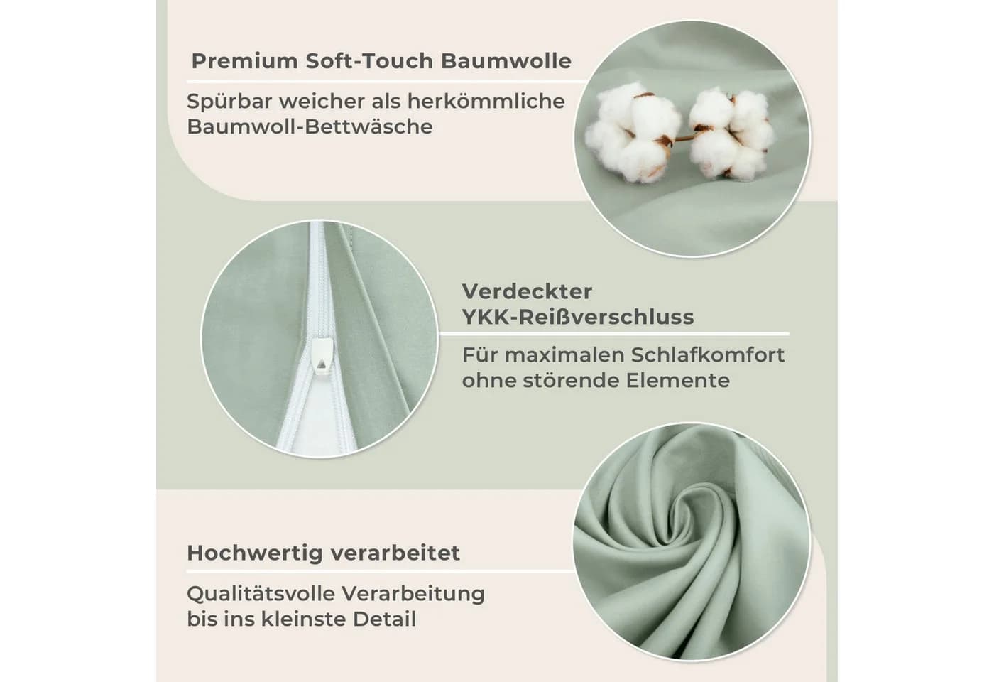 Laynenburg Mako-Satin Bettwäsche 100% Baumwolle Grün mit Reißverschluss - Bild 5