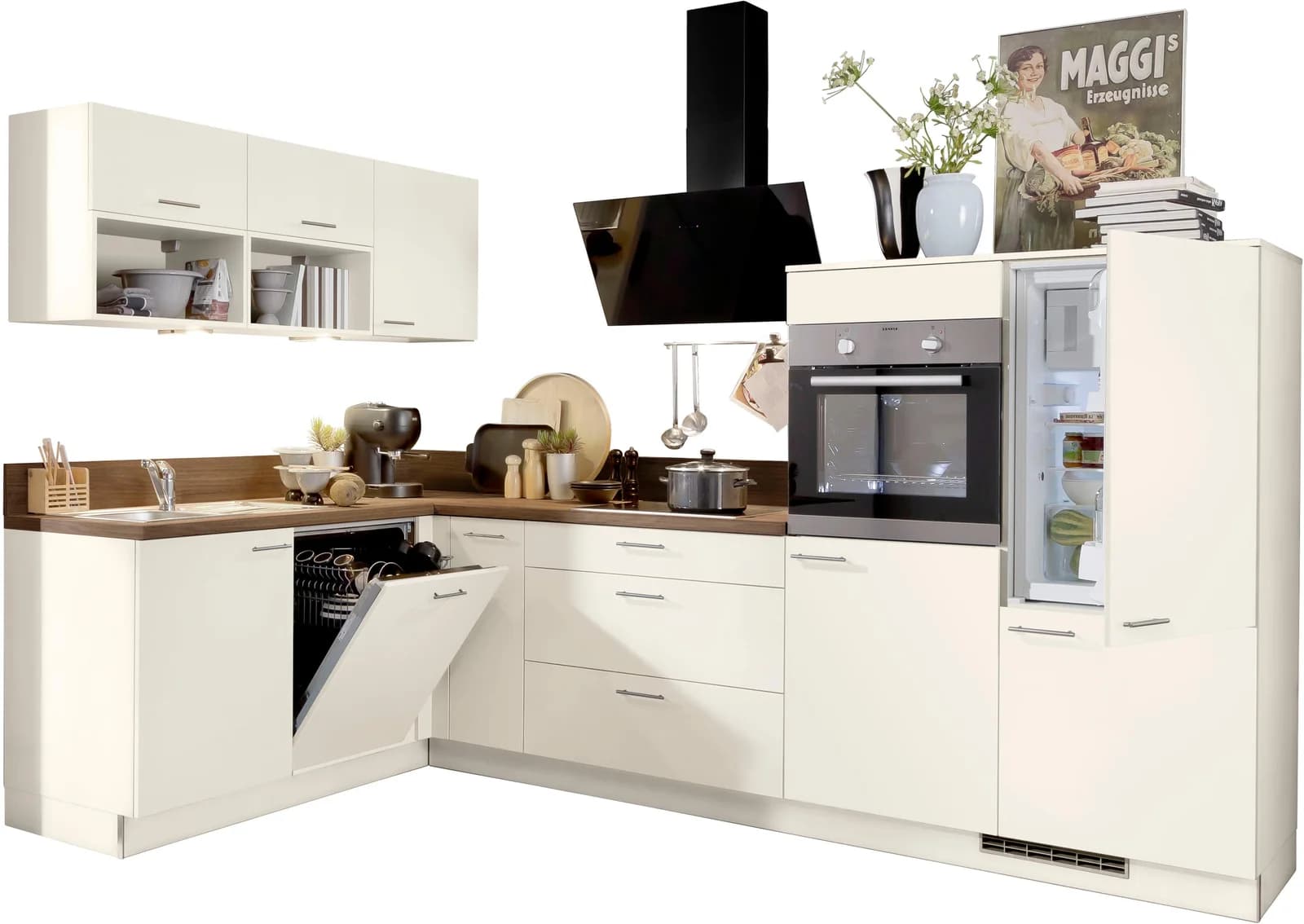 Kochstation KS-Scafa Küchenzeile 305cm mit E-Geräten beige