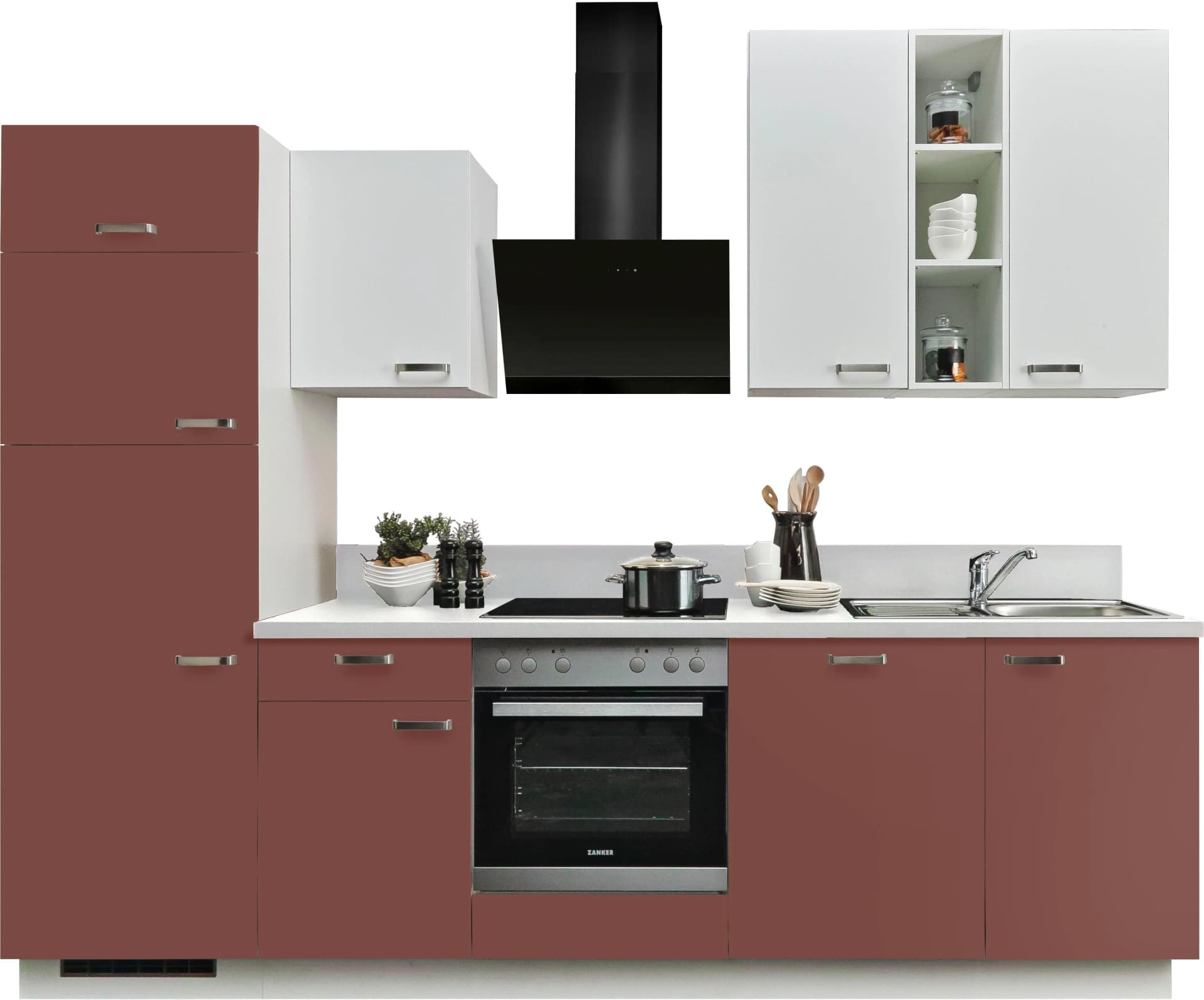 Küche KOCHSTATION KS-Bari 280 cm weiss Steinstruktur