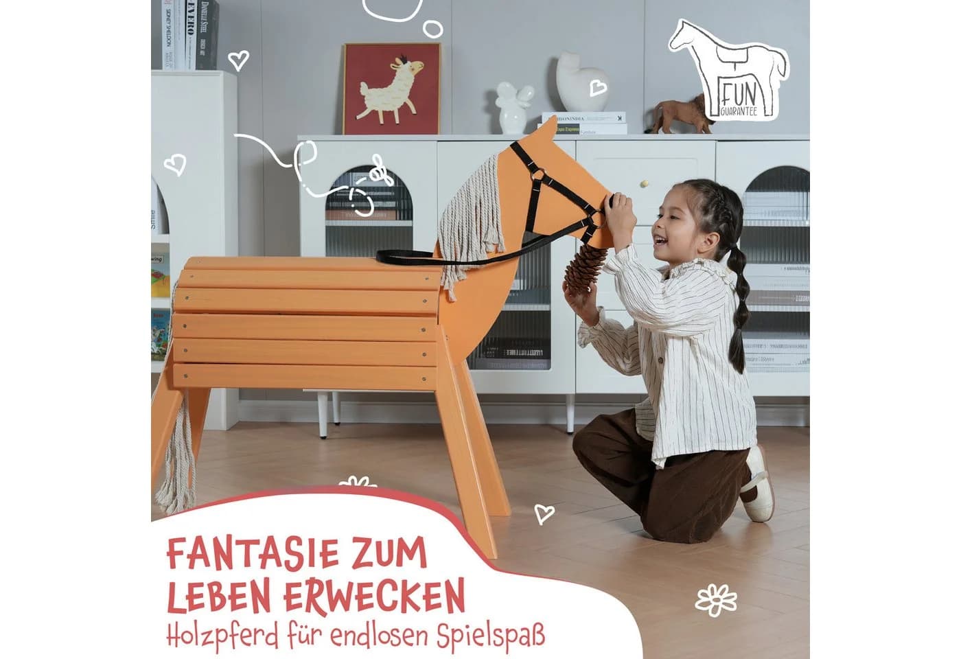 Pink Papaya Holzpferd XXL Reitpferd aus Holz mit Mähne und Schweif - Bild 3