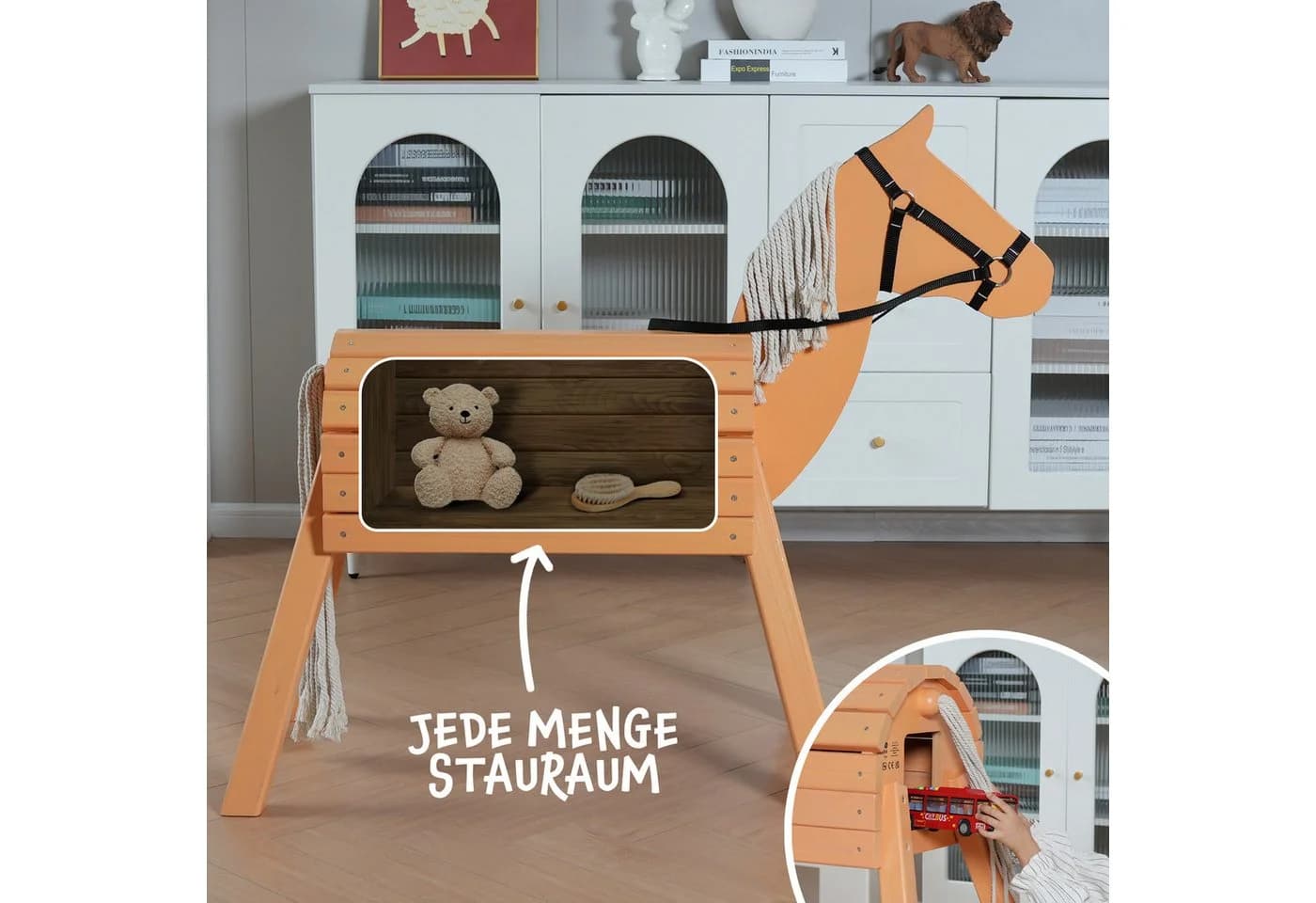 Pink Papaya Holzpferd XXL Reitpferd aus Holz mit Mähne und Schweif - Bild 5