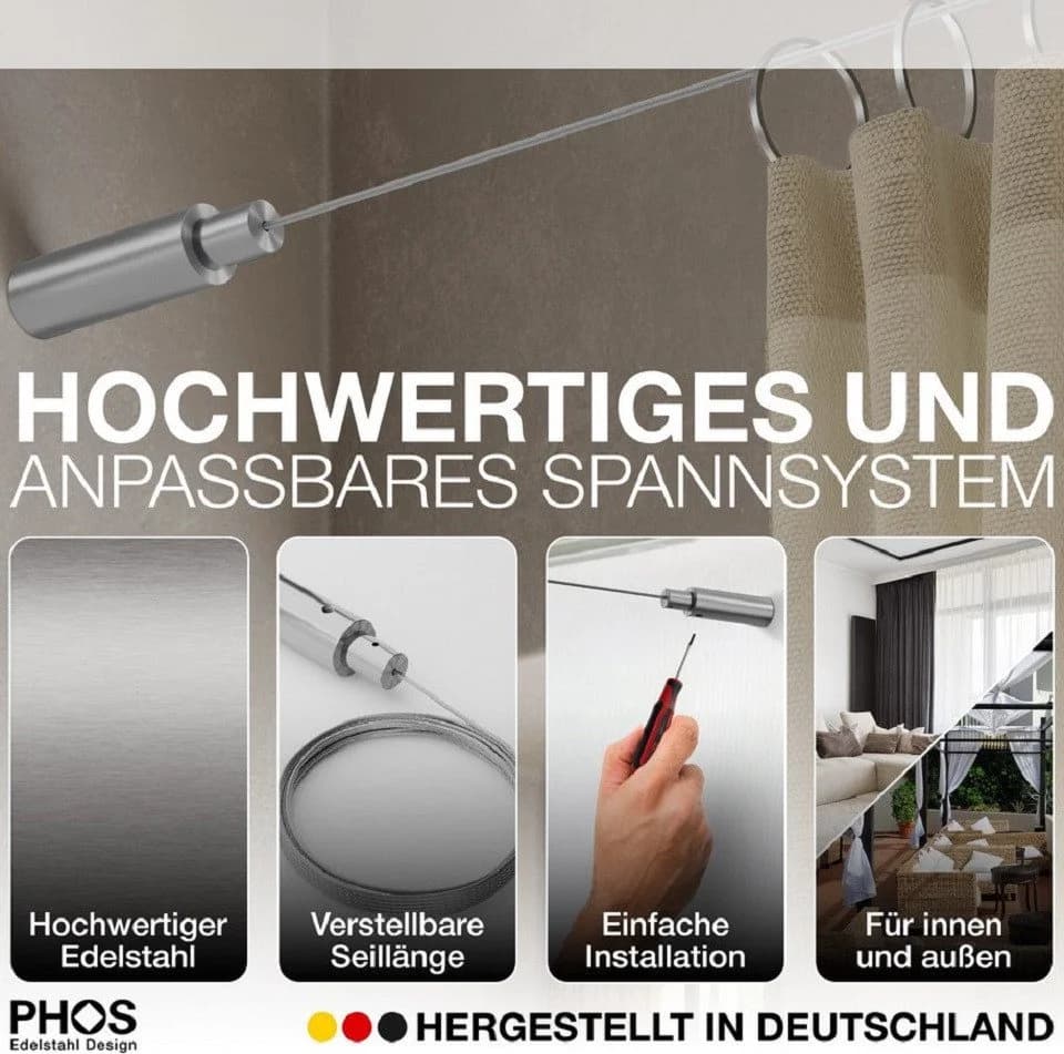 PHOS Design Seilspanngarnitur Edelstahl Wand zu Wand - Bild 5